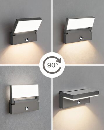Світильник вуличний настінний EBION LED 18W з датчиком руху, поворотний на 90°, IP54 вологозахищений, алюміній, 4000K, антрацит