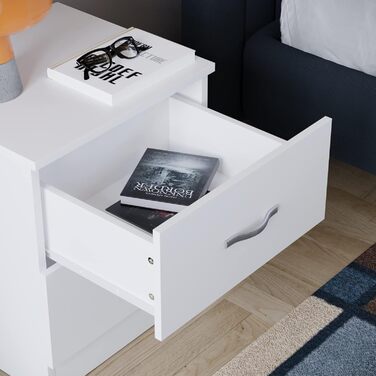 Тумба приліжкова Vida Designs Riano, біла, 2 шухляди з металевими ручками та напрямними, захист від деформації, меблі для спальні, 47x40x36 см