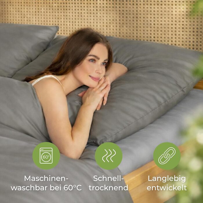 Комплект постільної білизни Dreamzie з біо-бавовни, 4 предмети (темно-сірий) — підковдра 135x200 см та 2 наволочки 80x80 см