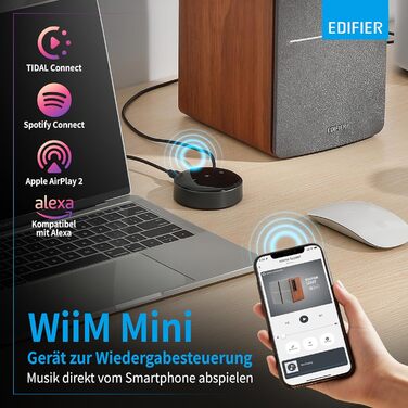 Активні WiFi-колонки Edifier R1280T+WiiM Mini, 42 Вт, Multiroom, Bluetooth, Hi-Res Audio 24Bit/96kHz, DSP, оптичний вхід, пульт, дерево