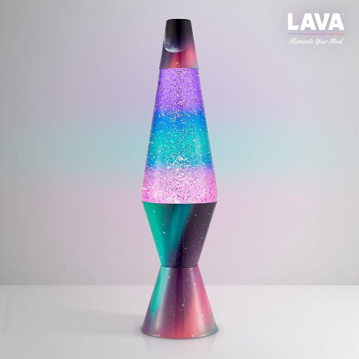 Лавова лампа Lava Original Polar Glimmer, 36.8 см — сріблястий блиск, багатоколірна підсвітка, декоративний нічник для дому