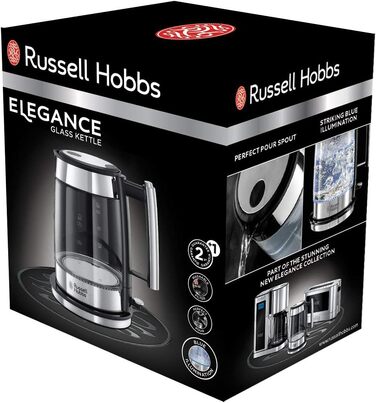 Тостер Russell Hobbs Elegance Glas/Нержавіюча сталь - для 2 скибок хліба або 1 широкої, 6 рівнів підсмажування, розморожування та підігрів, решітка для булочок