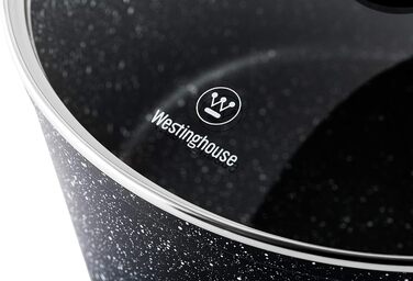Каструля Westinghouse 28 см з кришкою, 3-шарове мармурове антипригарне покриття, литий алюміній, індукційна, силіконові ручки, чорна