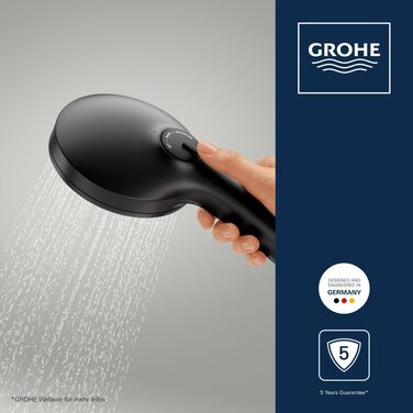 Душова лійка GROHE Vitalio Joy+ 120 з функцією Boost та AquaBooster, 3 типи струменя, водозаощаджуюча (8 л/хв), матово-чорна, 1348640000