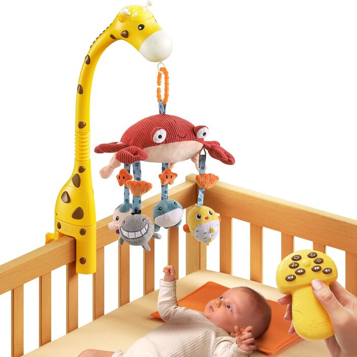 Мобіль для ліжечка TUMAMA Mobile Baby з музикою та світлом, обертається та знімається, музична іграшка для ліжечка для дітей 0-12 місяців, змінює колір