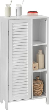Шафа для ванної SoBuy BZR39-W з ламельними дверцятами, біла, 48x96x24 см – високий комод для зберігання, ванна кімната, меблі для ванної