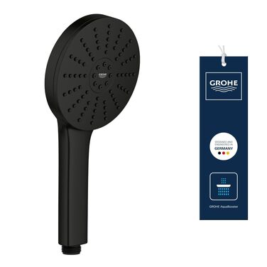 Душова лійка GROHE Vitalio Joy+ 120 з функцією Boost та AquaBooster, 3 типи струменя, водозаощаджуюча (8 л/хв), матово-чорна, 1348640000