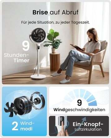 Вентилятор Pro Breeze AirFlo Standventilator 109см з пультом керування та LED-дисплеєм – 2 режими, осциляція, 29 дБ, регульована висота, енергоефективний для спальні, офісу та дому