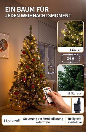 Штучна ялинка 4smile з LED-підсвіткою, 150-180 см, різдвяне дерево з гірлядою