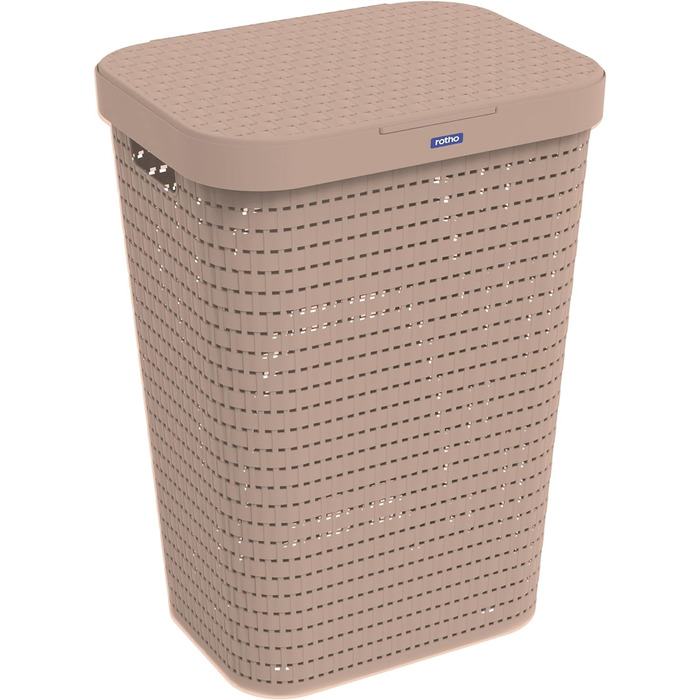 Кошик для білизни Rotho COUNTRY з кришкою, рожевий, 55 л, у стилі ротанг, BPA Free