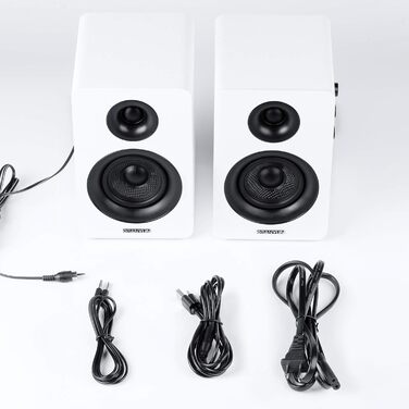 Активні Bluetooth-колонки Sanyun SW208 (пара, білі) — 3-дюймові вуглецеві динаміки 60 Вт, 24-бітний DAC, 3D-звук для ПК та монітора