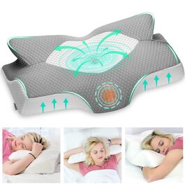 Подушка Elviros з піни Memory Foam для сну на боку, ортопедична для шиї та плечей, сіра 64x12.5/10.5x38 см