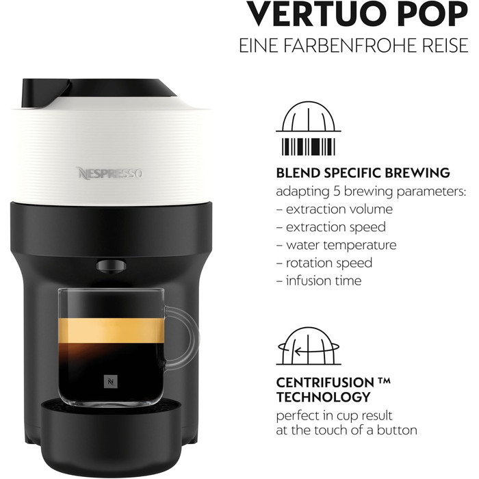 Кавомашина Nespresso Krups Vertuo Pop Coconut White 560 мл - автоматичне розпізнавання капсул, 4 розміри чашок