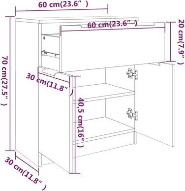 Комод-вітрина vidaXL для вітальні, глянцевий білий, 60x30x70 см, ДСП