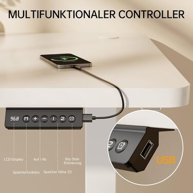 Регульований комп'ютерний стіл Homall з USB-портом 120x60 см, білий - ергономічний стіл для дому та офісу