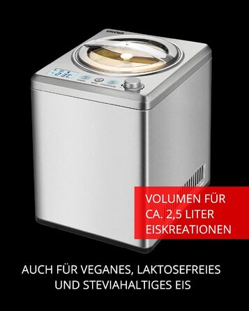 Морожениця Unold Profi Plus 2.5л з компресором та книгою рецептів (101 рецепт) | Автоматична, нержавіюча сталь, самоохолоджувальна, 250 Вт