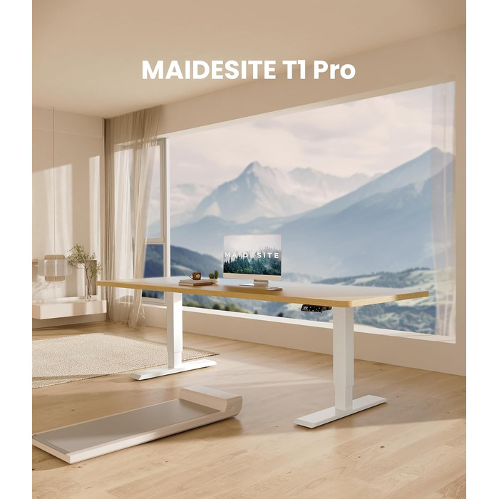 Електричний регульований стіл MAIDeSITe T1 Pro (білий) з 4-ма пам'ятями, міцний мотор та стійка металева база