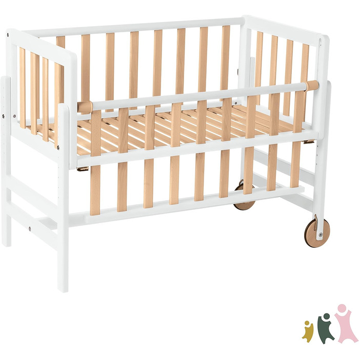 Дитяче приставне ліжечко Geuther Betty 45x90 см, 9 рівнів регулювання висоти, з ламелями з масиву, екологічне, легке складання, білий/натуральний