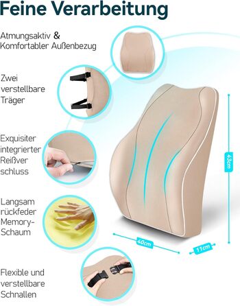 Ортопедична подушка для спини Travel Ease з піни Memory Foam, лемденно-крижове підпір'я для офісного крісла, з антистатичним гіпоалергенним чохлом, для правильної осанки (темно-синя)