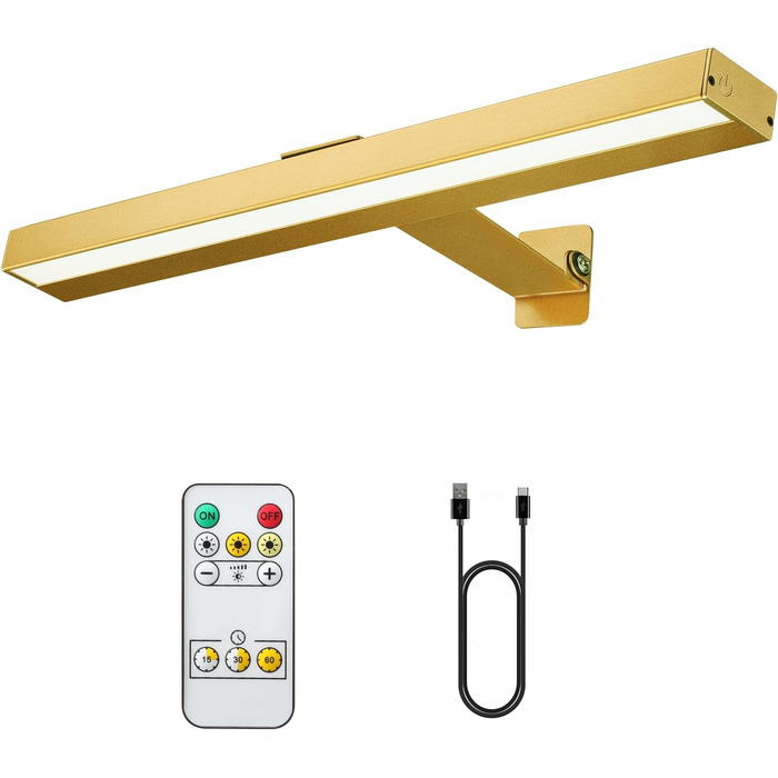 VIGMOJ бездротовий світильник для картин із пультом, 16 дюймів, LED, акумуляторний, три режими освітлення, золото, лампа для малювання та декору