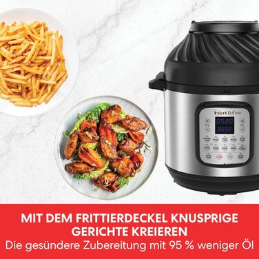 Мультиварка Instant Pot Duo Crisp 5.7 л з функцією аерофритюрниці 11-в-1, електричний скороварка, пароварка, дегідратор, гриль, з нержавіючої сталі, срібляста