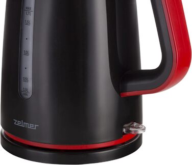 Електричний чайник Zelmer ZCK7620R, 1.7 л, 2200 Вт, з фільтром від накипу, BPA-free, автоматичне вимкнення, чорний/червоний, Польща