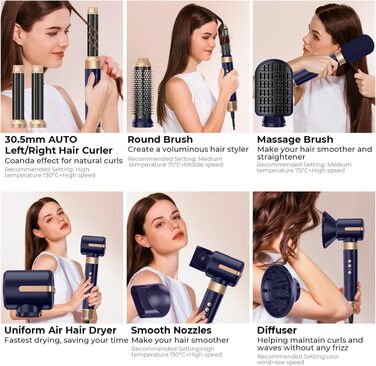UKLISS Airstyler Pro 7-в-1: Фен-щітка з дифузором, 1400 Вт, 110000 об/хв для сушіння, завивки та випрямлення волосся (фіолетовий)