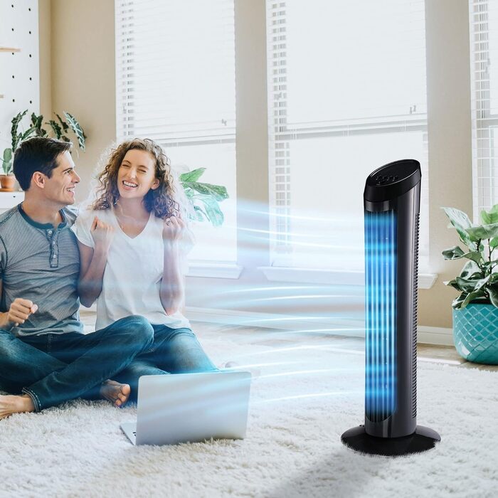 Торговий вентилятор HOMCOM 45 Вт, 3 швидкості, тиха робота, 70° обертання, ABS пластик, чорний, Ø27 x В75 см