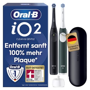 Електрична зубна щітка Oral-B iO Series 2, чорна (Night Black + Forest Green), набір: 2 щітки, 2 насадки та футляр