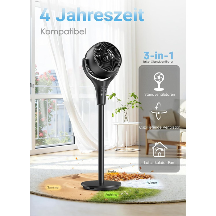 Стійкий вентилятор Turbo Premium Black 38W: Потужний, тихий, з осциляцією та 4 режимами