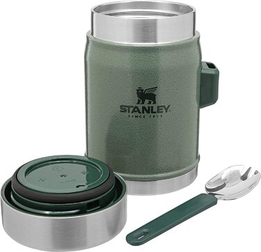 Термос для їжі Stanley Classic Legendary 400 мл з ложкою-виделкою, нержавіюча сталь, 7 годин збереження температури, BPA-free, підходить для посудомийної машини, зелений Hammertone