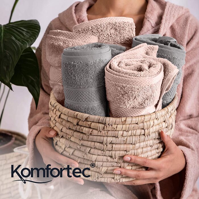 Набір рушників Komfortec 8 шт. з 100% бавовни: 4 банних 70x140 см і 4 для рук 50x100 см, фротте, м'які, антрацитово-сірий/рожевий