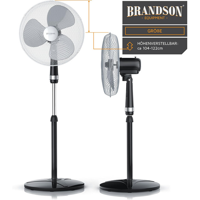 Вентилятор підлоговий Brandson 40 см срібно-чорний з осциляцією 80° та 3 швидкостями