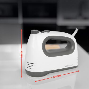 Ручний міксер Clatronic HM 3775, 400 Вт, 5 швидкостей, турборежим, біло-сірий, насадки з нержавіючої сталі, придатний для миття в посудомийній машині