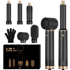 UKLISS 6-в-1 Hairstyler: Фен-щітка для укладки волосся з насадкою для локонів, професійний набір для стайлінгу (Золотий Чорний)