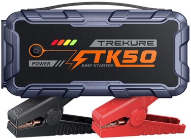 Бустер для автомобіля Starthilfe Powerbank 9000A 26800mAh — Пусковий пристрій для бензинових та дизельних двигунів (до 12.0L), 12V з ліхтарем 800 Лм та USB-портами, сіро-блакитний