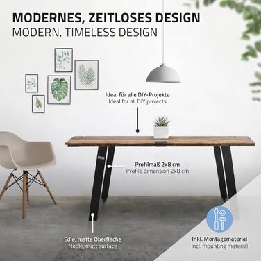Комплект з 2-х металевих столових ніжок ML-Design, чорний, 75x72 см, профіль 8x2 см, похилі, для обіднього чи письмового столу