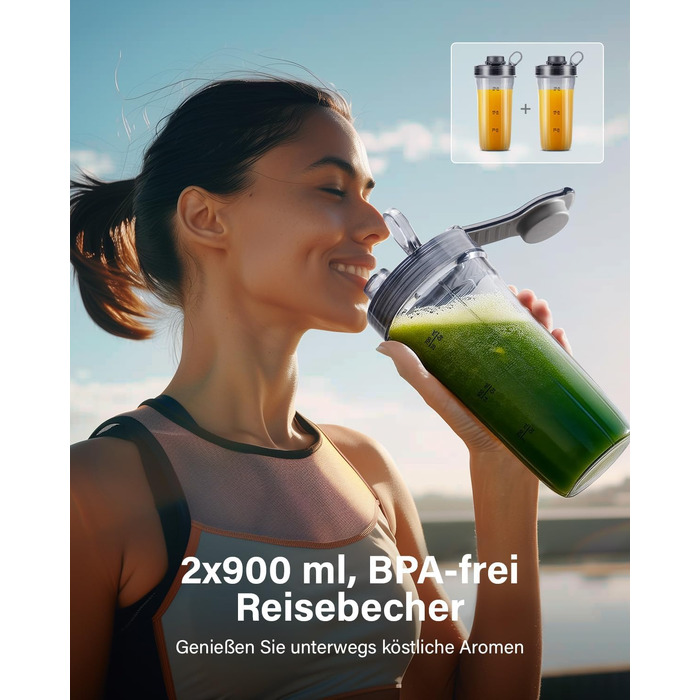 Блендер стаціонарний Standmixer 1500 Вт з льододробилкою (6 ножів) для смузі, коктейлів та заморожування фруктів, 2 пляшки 900 мл