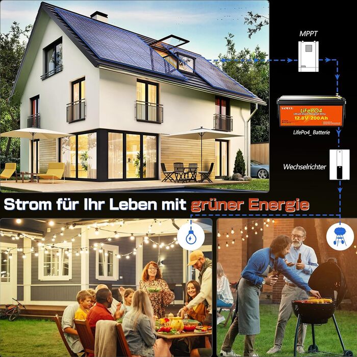 LiFePO4 акумулятор 12V 200Ah (2560Wh) з BMS 100A, літієва батарея Deep Cycle для кемпінгу та автобудинків, 12.8V