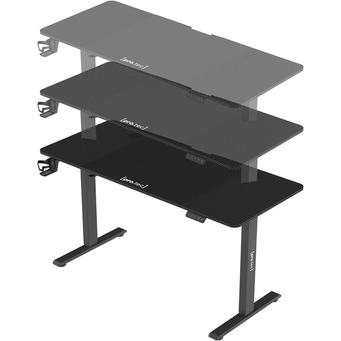 Електричний стіл pro.tec Stryn 140x60 см, регульований по висоті, чорний, з пам'яттю положень, робочий стіл для офісу 72-117 см