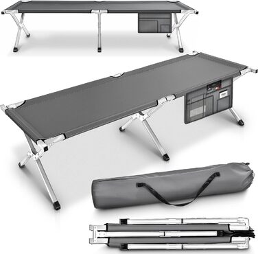 Розкладне польове ліжко TRESKO XXL 210x90x42 см, метал, до 150 кг, сіре