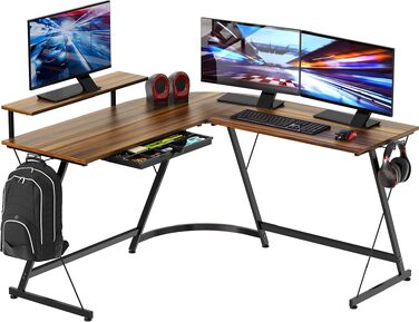 Письмовий стіл кутовий SHW Vista з моніторною полицею та висувною шухлядою, горіх