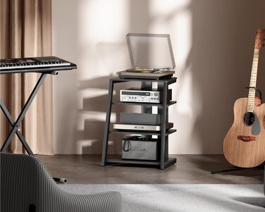 Стійка FITUEYES Design HiFi з дерева та сталі, стіл для програвача з регульованою полицею, чорна, 61x52x78 см, для програвача та стереосистем