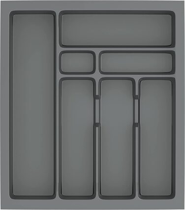 Лоток для столових приладів Sossai Divio, 43x49 см, 7 відділень, антрацит, для шухляд 50 см, обрізний, органайзер для кухні