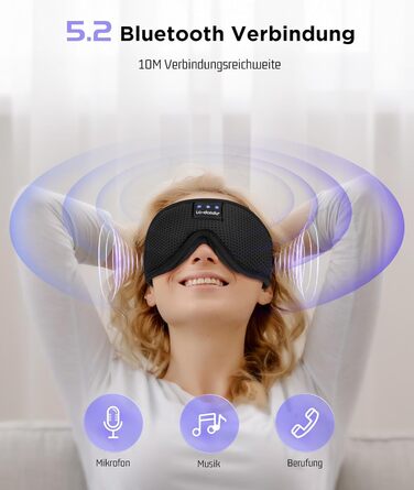 Маска для сну з навушниками Dolida Bluetooth V5.4, повна світлоблокація, дихаюча тканина, для жінок та чоловіків, для подорожей, відпочинку, йоги та медитації