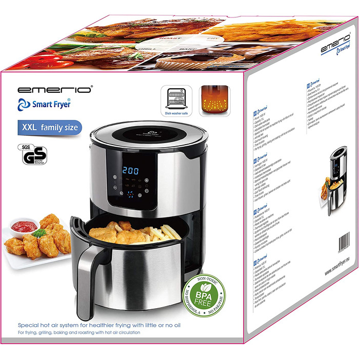 Аерофритюрниця Emerio XXL 13л Airfryer AF-121914: розумна мультипіч з ротисаром, кошиком та функцією сушіння, 1800 Вт, чорна