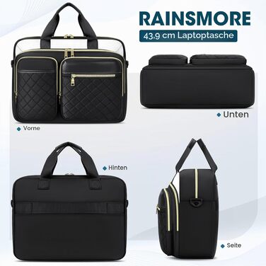 Сумка для ноутбука RAINSMORE 17.3 дюймів для жінок, водонепроникна ділова сумка-портфель для роботи та офісу, чорно-біла