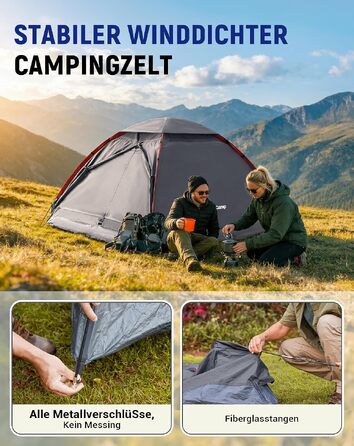 Намет для кемпінгу KingCamp на 2-3 особи, водонепроникний (3000 мм), сірий