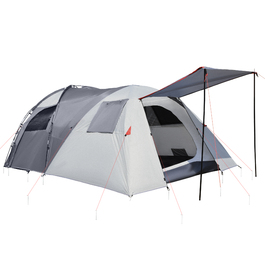 Outsunny Camping Tent 5-місний тунельний намет зі спальнею, сумка для перенесення, водяний стовп 2000 мм, сітчасте вікно, сірий