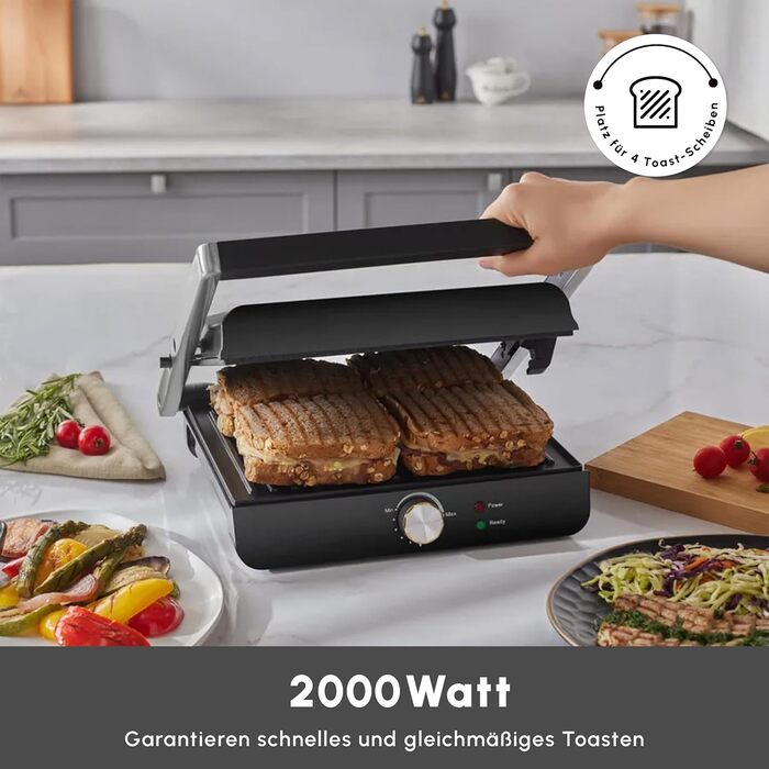 Тостер-контактний гриль Karaca Toastmaster Inox, чорний, 4-х місний, з антипригарним покриттям